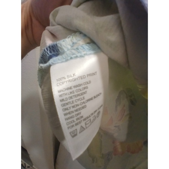 Tommy Bahama Silk Shirt Mens M Hawaiian Botanical Floral Fern Blue Button Up - Picture 8 of 8